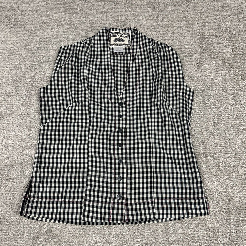 Effie’s Heart Shirt Womens Large Sleeveless Top Black white Check Cotton Snap